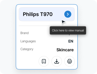 Preview of an electronic product manual with language and category details before opening