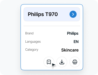 Buttons to save, print, or download a user manual for any device or appliance